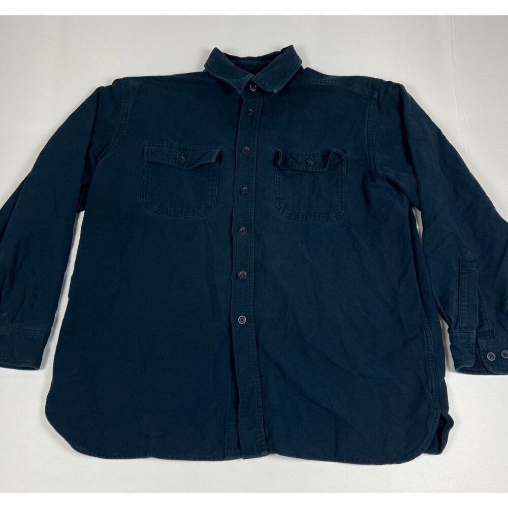LL Bean Navy Blue Chamois Cloth Shirt Men L 23 Traditional Fit